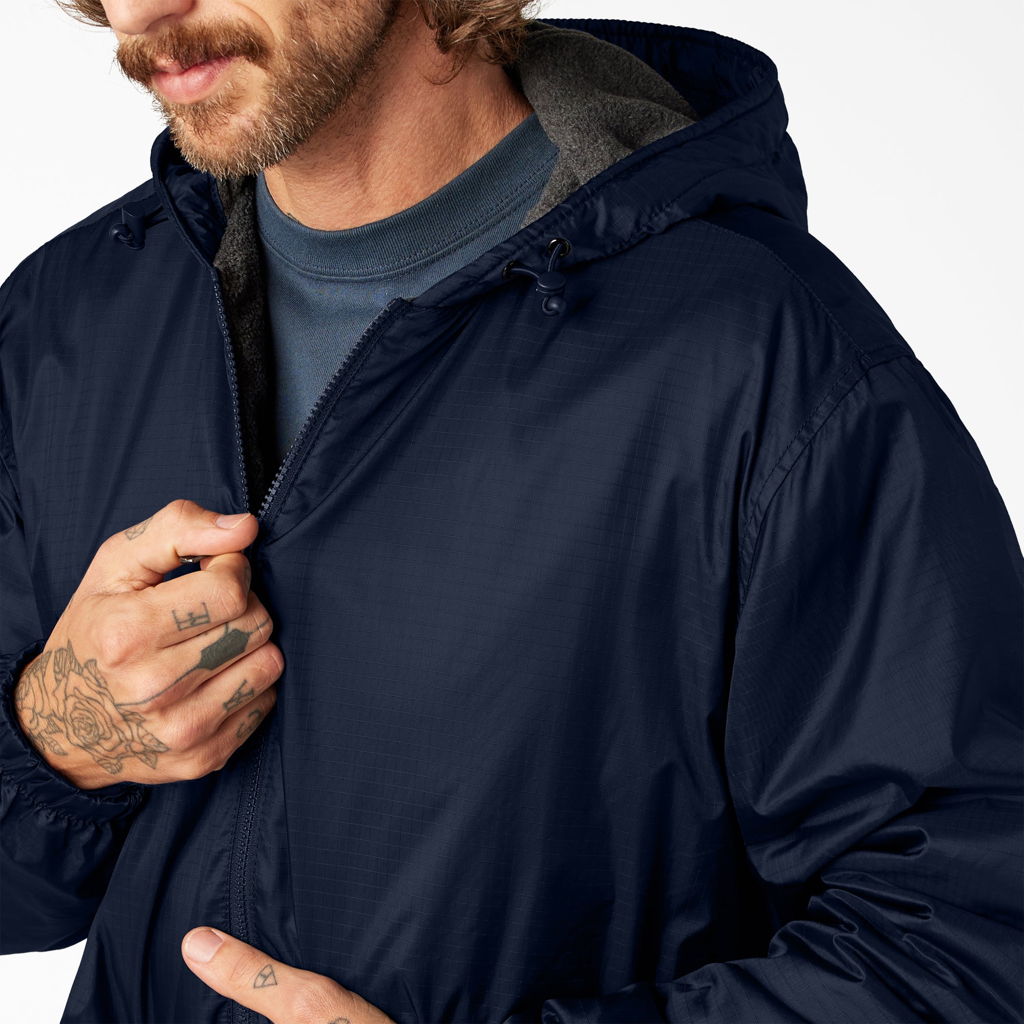 Fleece Lined Nylon Hooded Jacket - Image 7