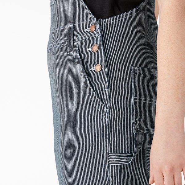 Women's Hickory Stripe Boyfriend Fit Bib Overalls - Image 6