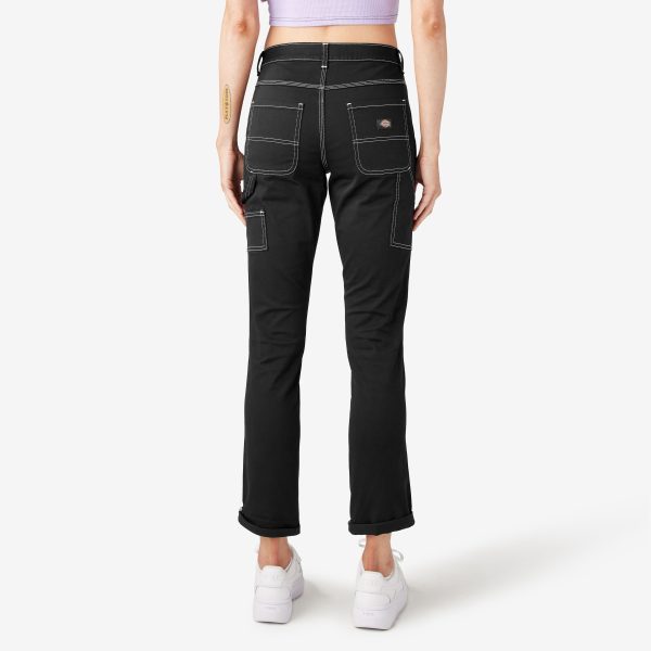 Women's Slim Straight Fit Roll Hem Carpenter Pants - Image 2