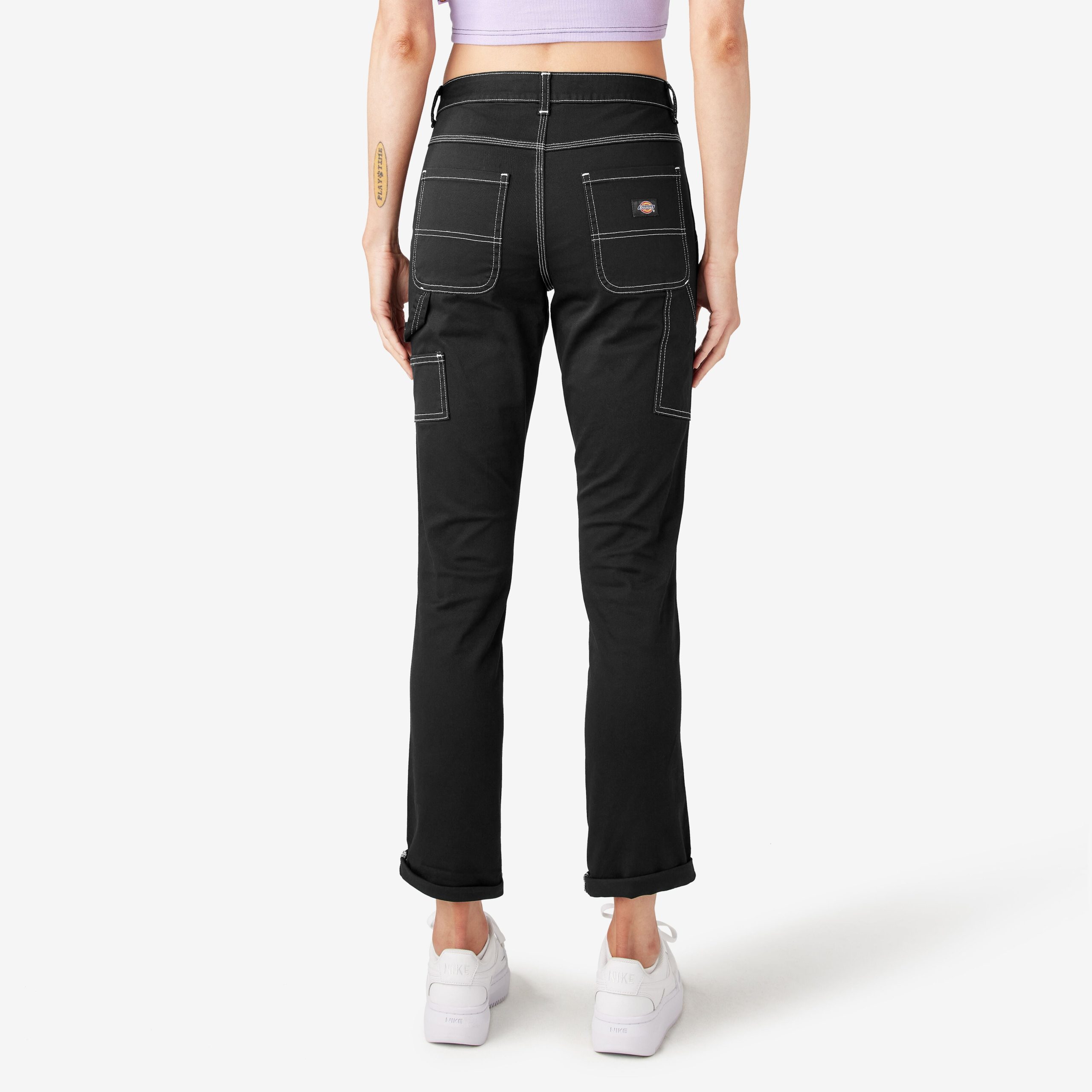 Women's Slim Straight Fit Roll Hem Carpenter Pants - Image 2
