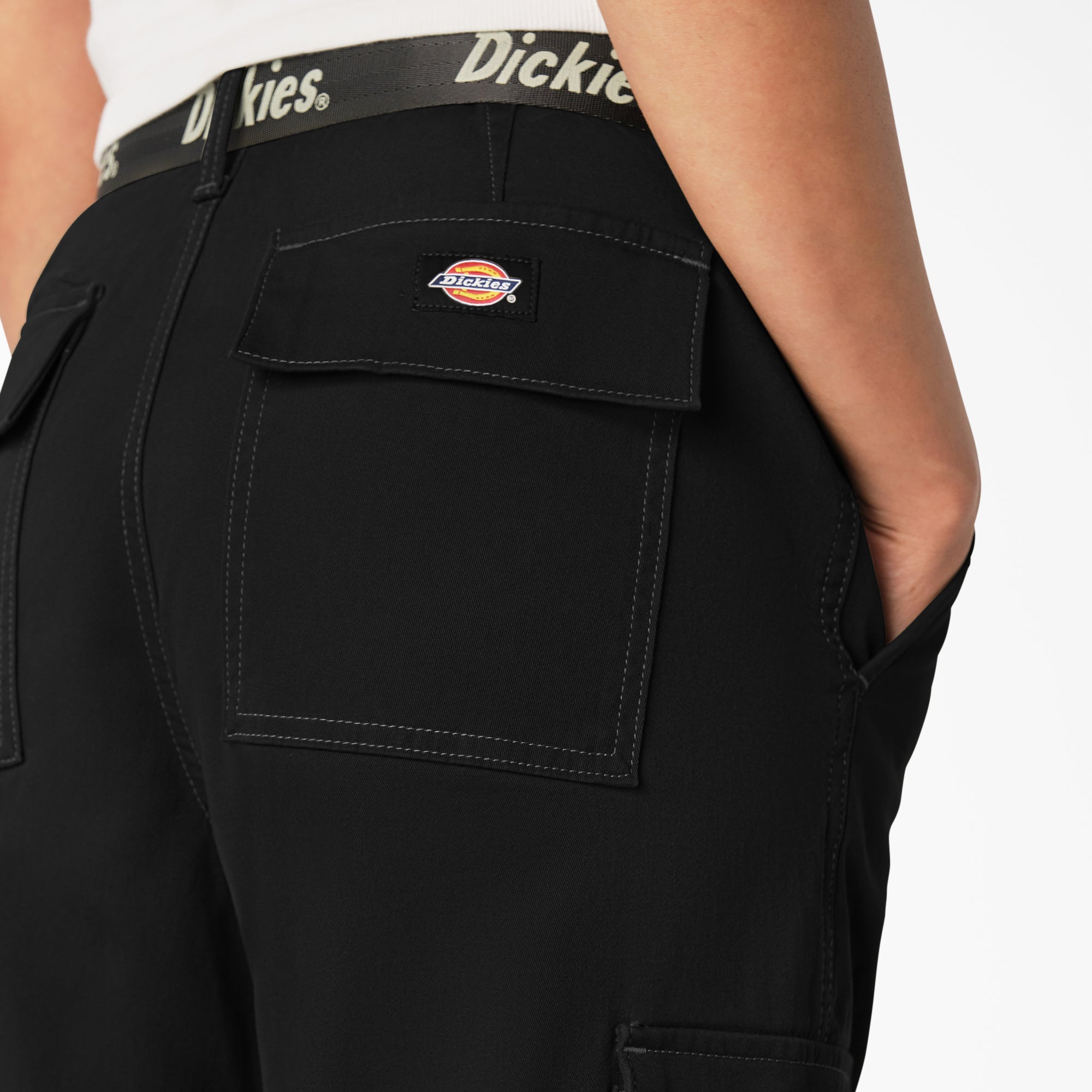 Women's Relaxed Fit Contrast Stitch Cropped Cargo Pants - Image 8