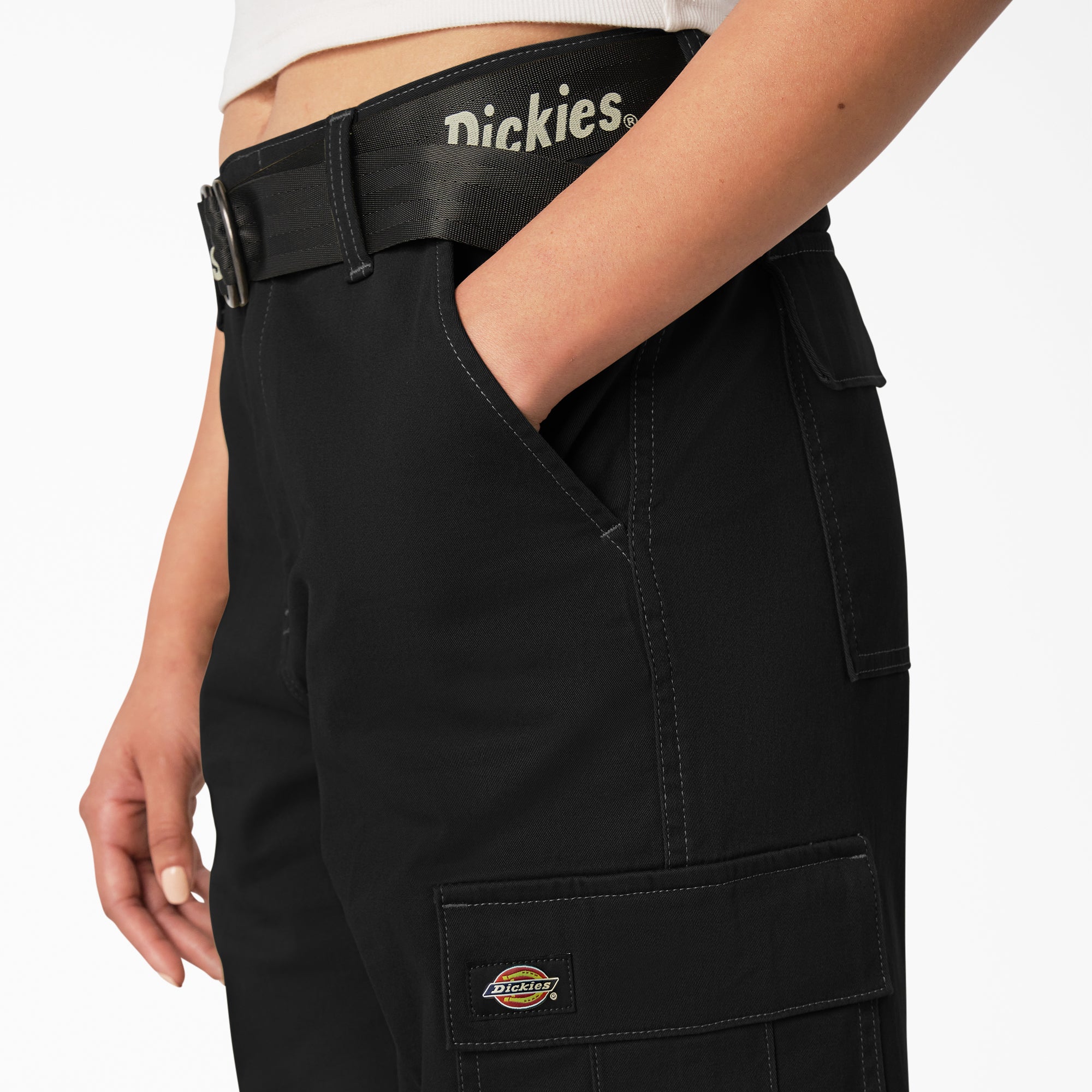 Women's Relaxed Fit Contrast Stitch Cropped Cargo Pants - Image 6