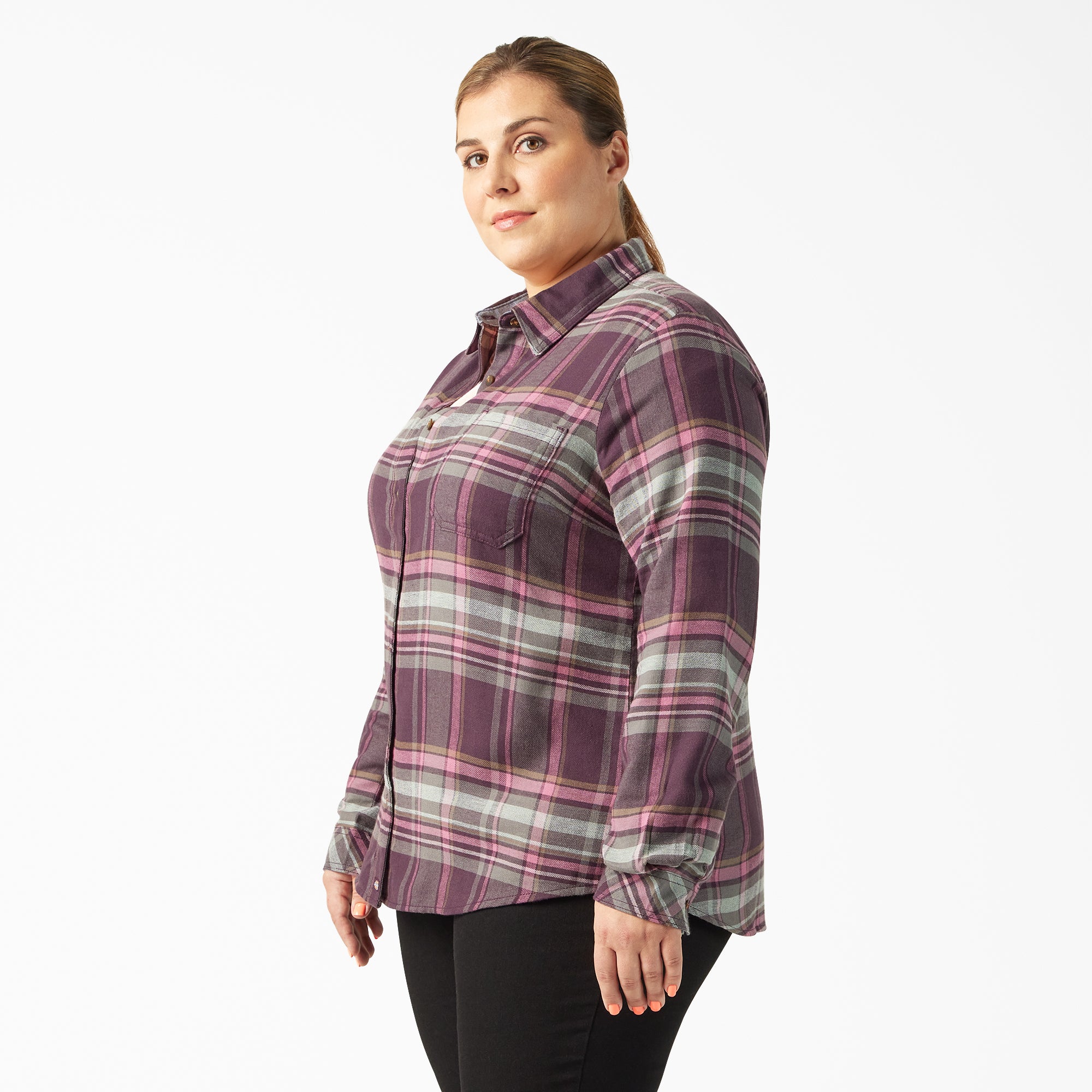 Women's Plus Long Sleeve Plaid Flannel Shirt - Image 3