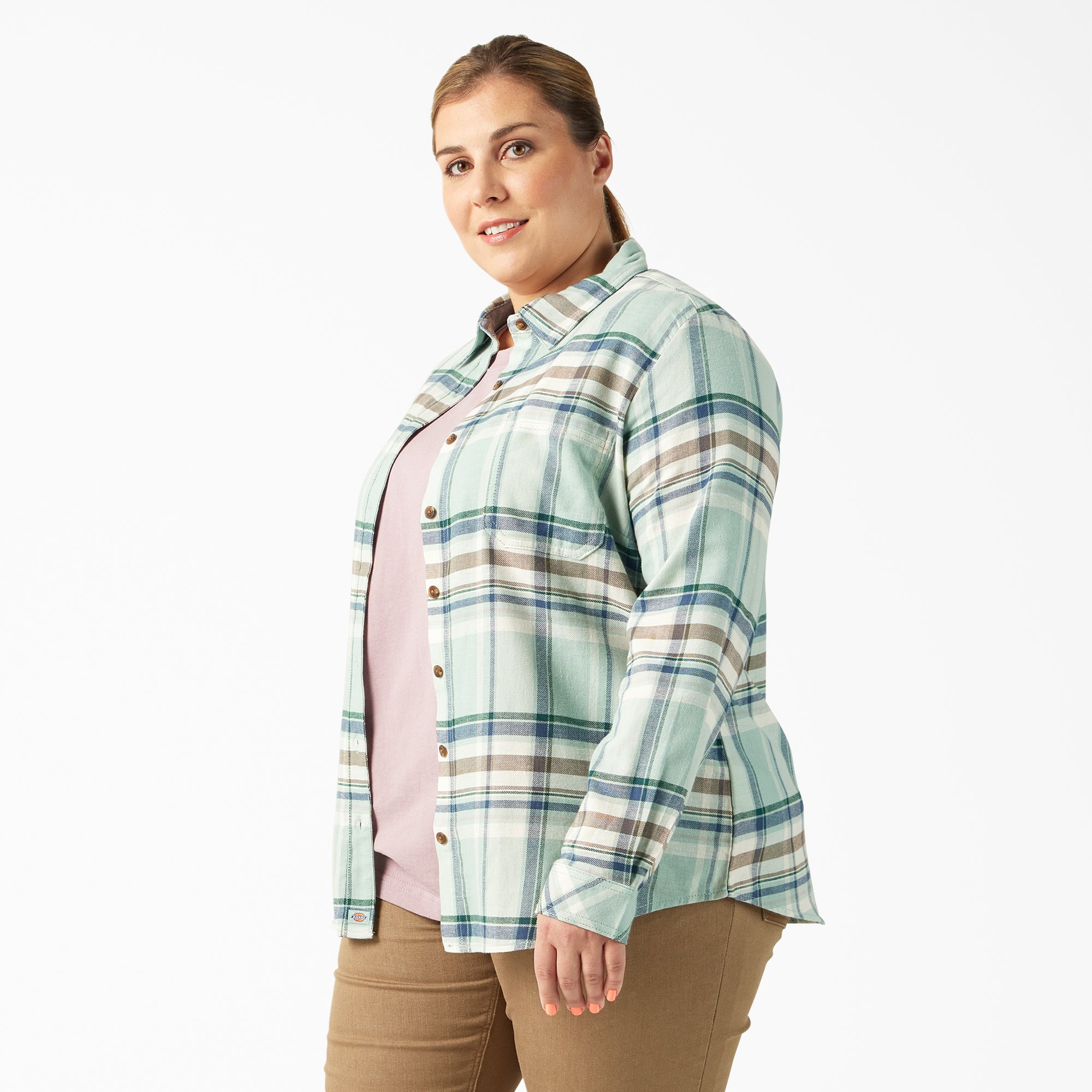 Women's Plus Long Sleeve Plaid Flannel Shirt - Image 3