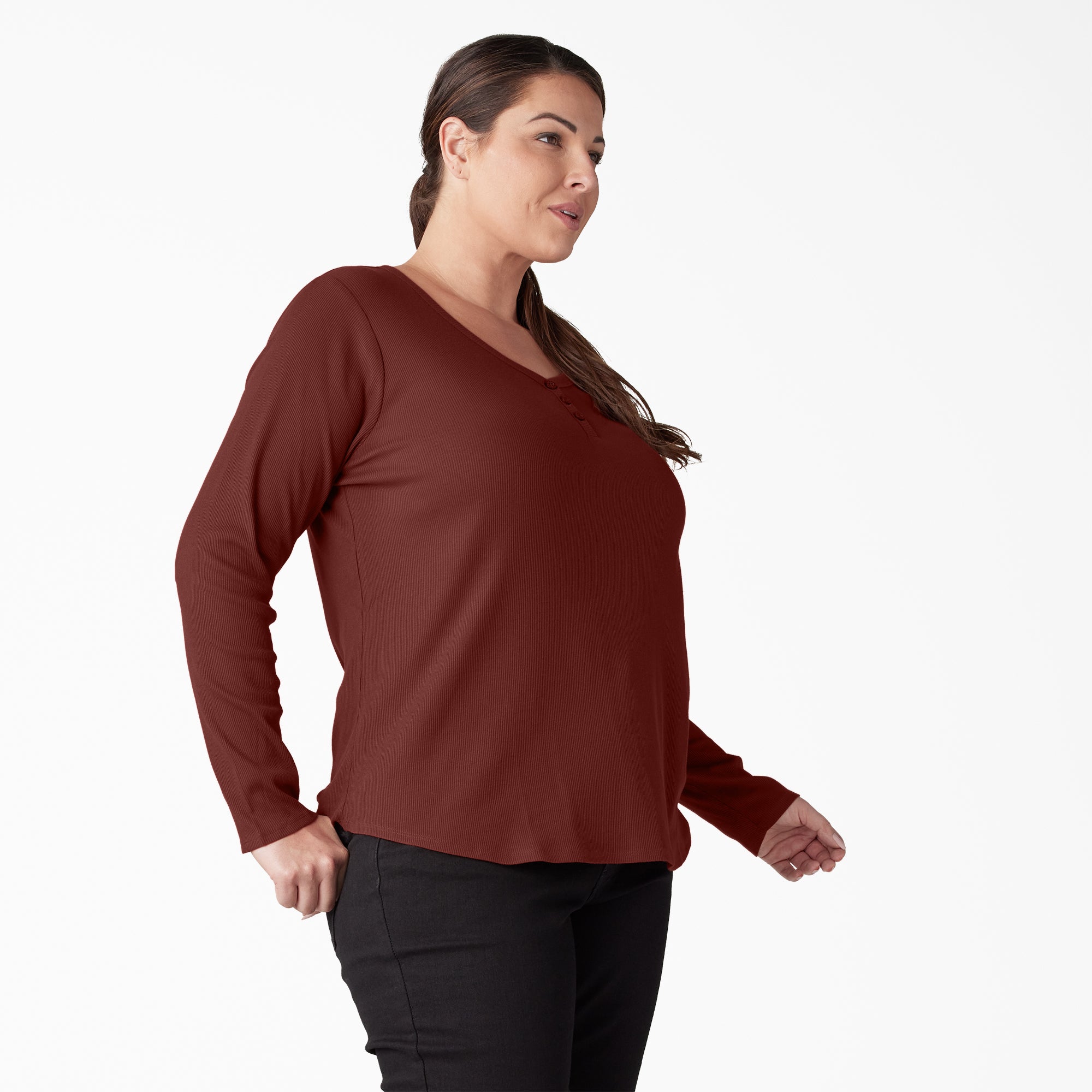Women's Plus Henley Long Sleeve Shirt - Image 4